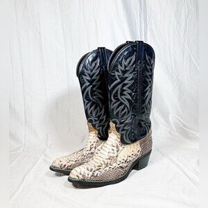 Vintage ACME Mens Genuine Python Snakeskin Black Leather Cowboy Western Boots~9~
